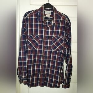 Like New Lucky Brand  Blue Red Brown Plaid Cotton Shirt Size L